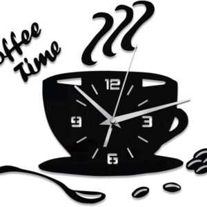 10–20″ 3D DIY Coffee Time Acrylic Clock – Cup Shape, Silent, Sticker