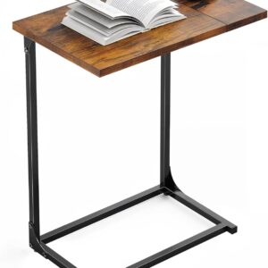 Pipishell C-Shaped Side Table, C-Table for Sofa, End Table with Metal Frame, Large Surface Couch Table for Living Room, Bedroom, and Home Office, Rustic Design, PIET11V