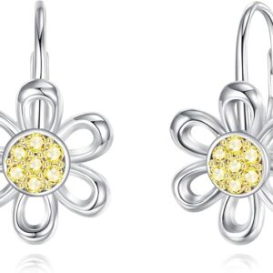 Daisy Earrings Gifts for Women Sterling Silver Flower Leverback Dangle Hoop Jewelry Christmas Gifts