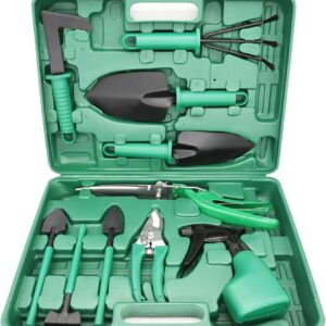 10pc Garden Tool Set Vegetable Flower Gardening Hand Tools Kits w/ Carrying Case