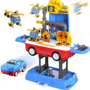 Kids Tool Set, Work Tool Bench with 69 Realistic Toy Tools and Accessories, Transformable Tool Set, Toddler Bench Pretend Play Learning and Tool Set for Toddlers Boys & Girls Age 3+