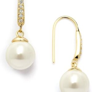 Mariell Pearl Drop Bridal Earring, Gold Wedding Earring for Brides, Bridesmaid, Mother's Day Jewelry Gift