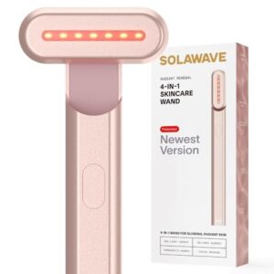 Solawave 4-in-1 Red Light Therapy Facial Wand | Anti-Aging Red Light Therapy for Face and Neck | Galvanic Microcurrent Gua Sha Facial Massager | Wrinkle Reduction | Solawave Original | Rose Gold