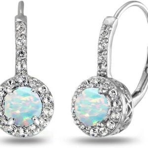 Sterling Silver Birthstone Earrings - Round Halo Drop Huggie Dainty Earrings for Women